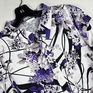 ZEROYAA Purple Floral Mens XXL Button Down Shirt Long Sleeve Graphic Avant Garde
